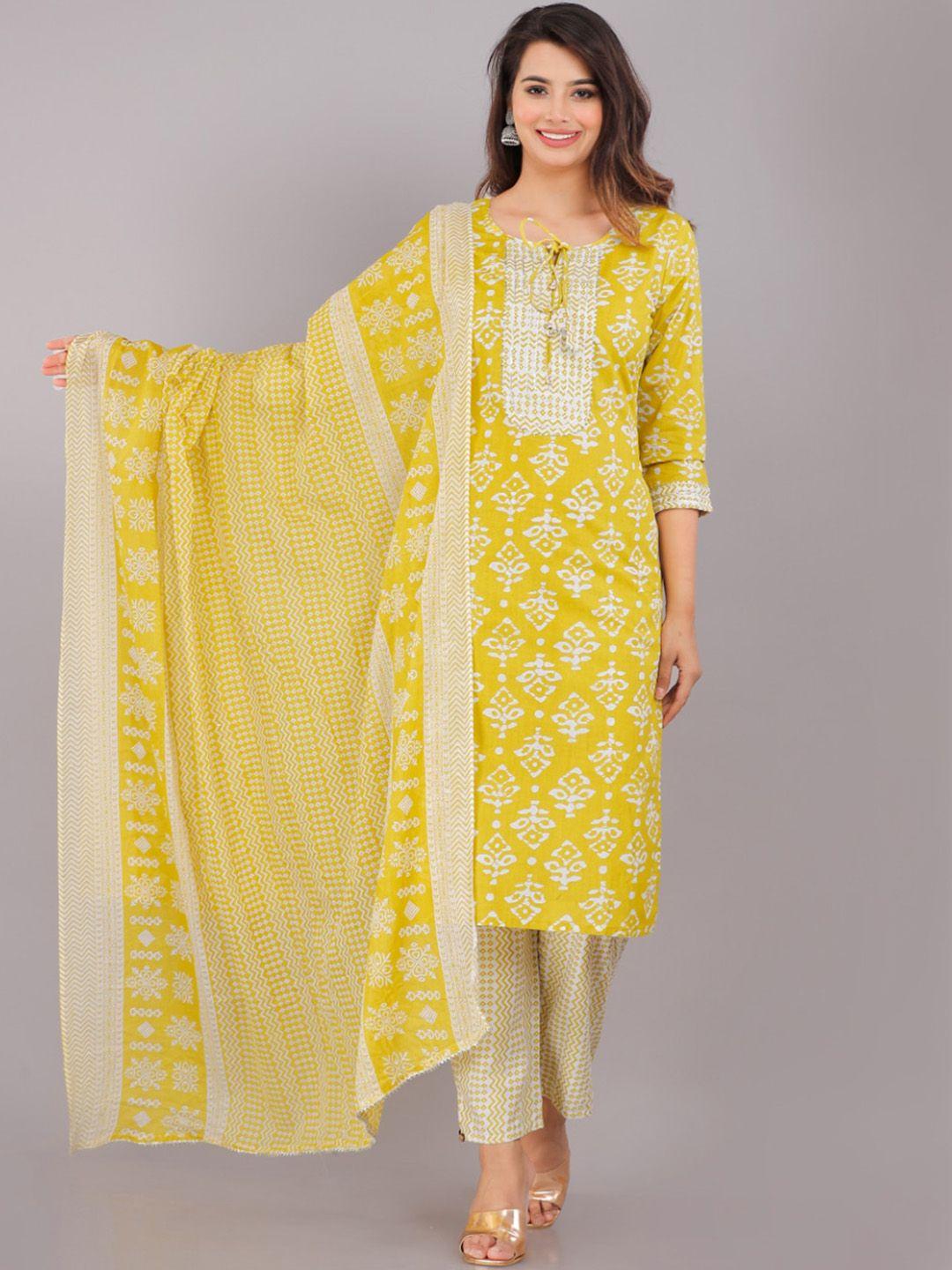 highlight fashion export ethnic motifs printed gotta patti pure cotton straight kurta set