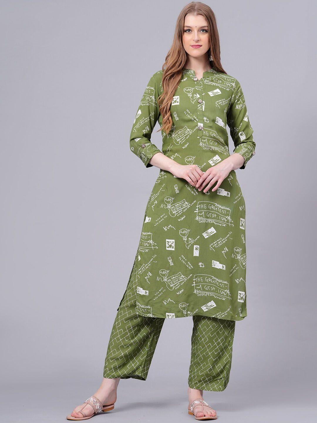 highlight fashion export ethnic motifs printed mandarin collar kurta with palazzos