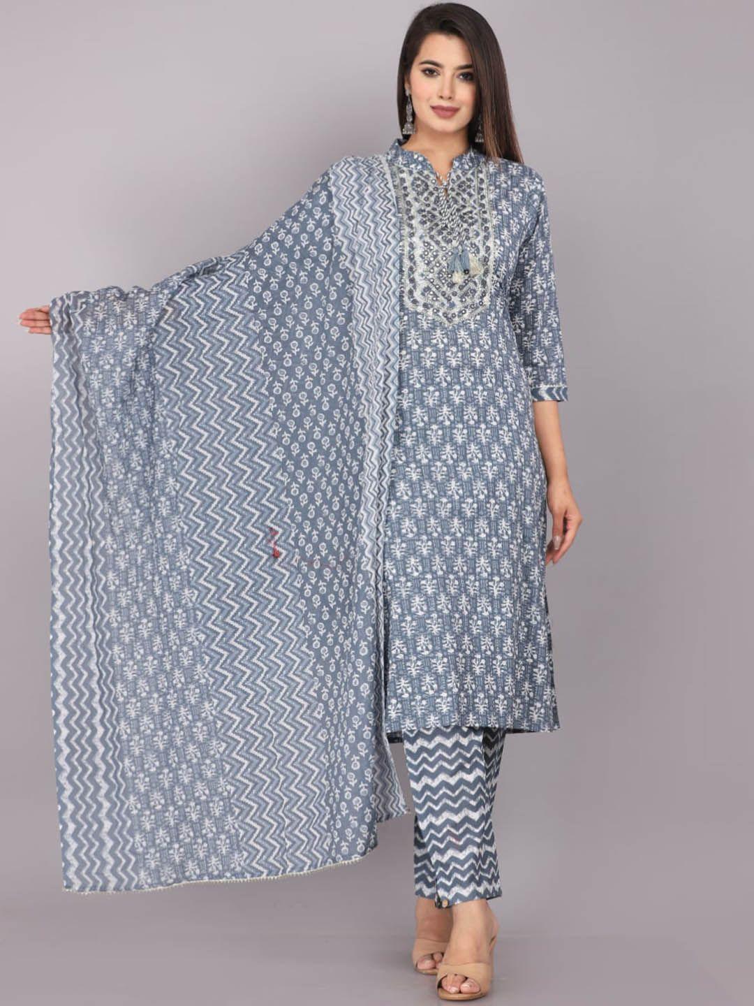 highlight fashion export ethnic motifs printed mirror work kurta with trousers & dupatta