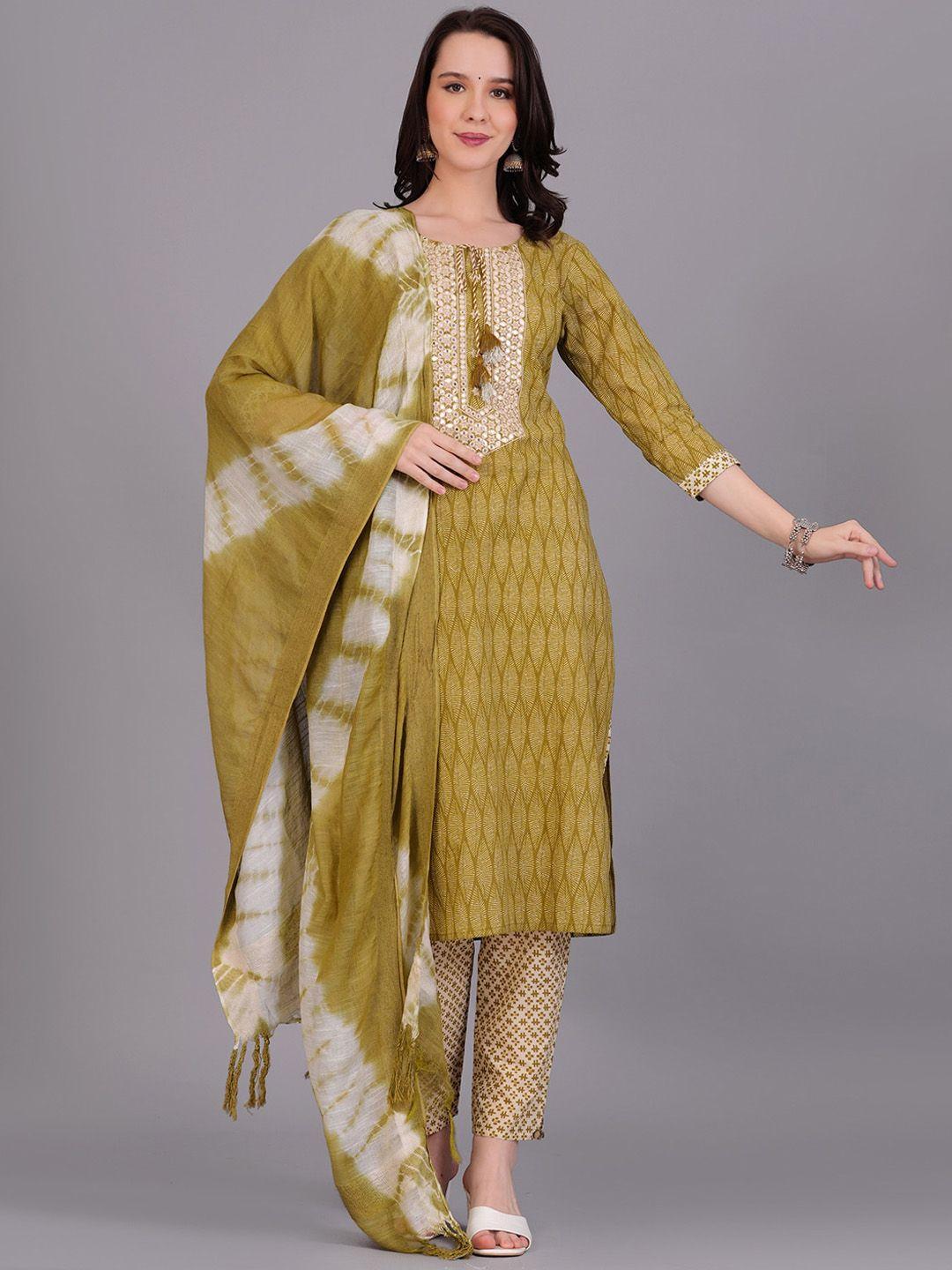 highlight fashion export ethnic motifs printed mirror work pure cotton kurta set