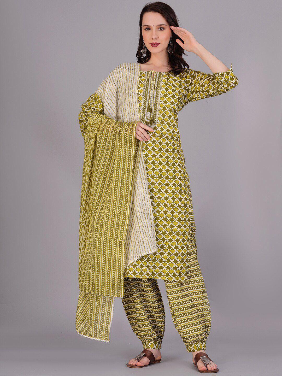 highlight fashion export ethnic motifs printed pure cotton kurta & trousers with dupatta