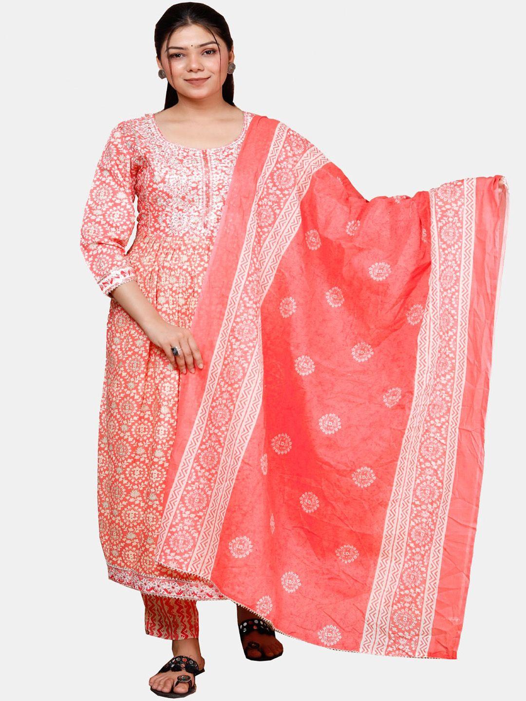 highlight fashion export ethnic motifs printed pure cotton kurta with trousers & dupatta