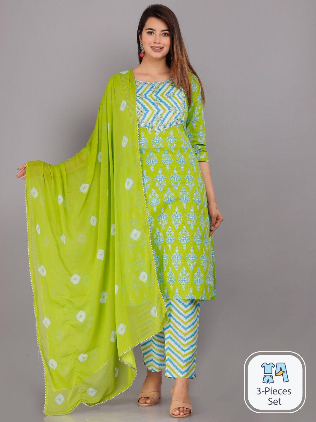highlight fashion export ethnic motifs printed pure cotton kurta with trousers & dupatta