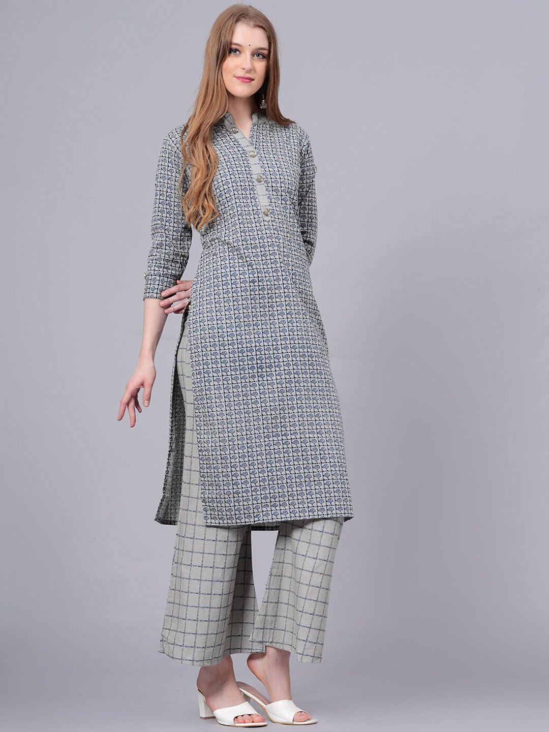 highlight fashion export ethnic motifs printed pure cotton straight kurta with palazzos