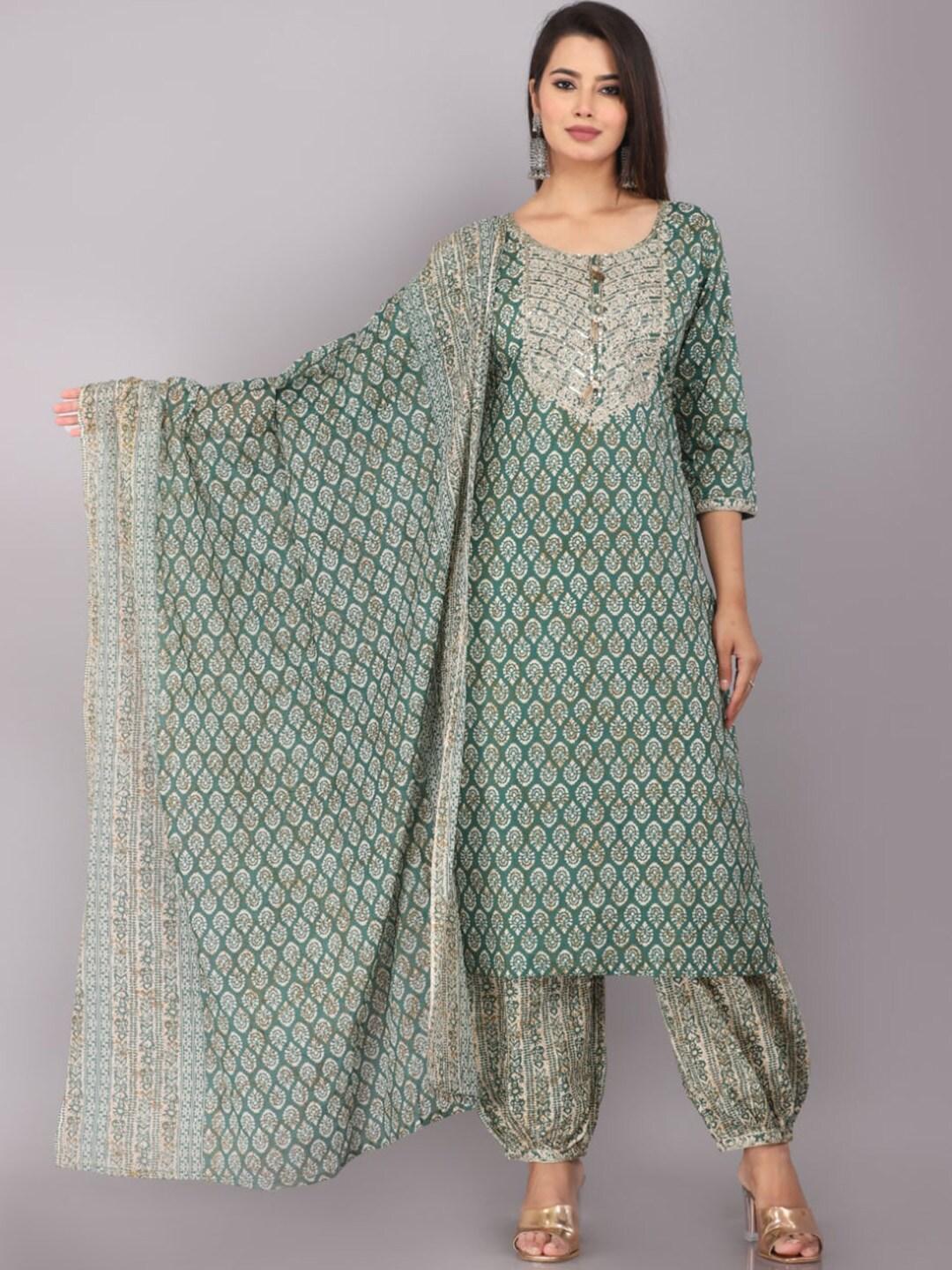 highlight fashion export ethnic motifs printed sequinned kurta with salwar & with dupatta