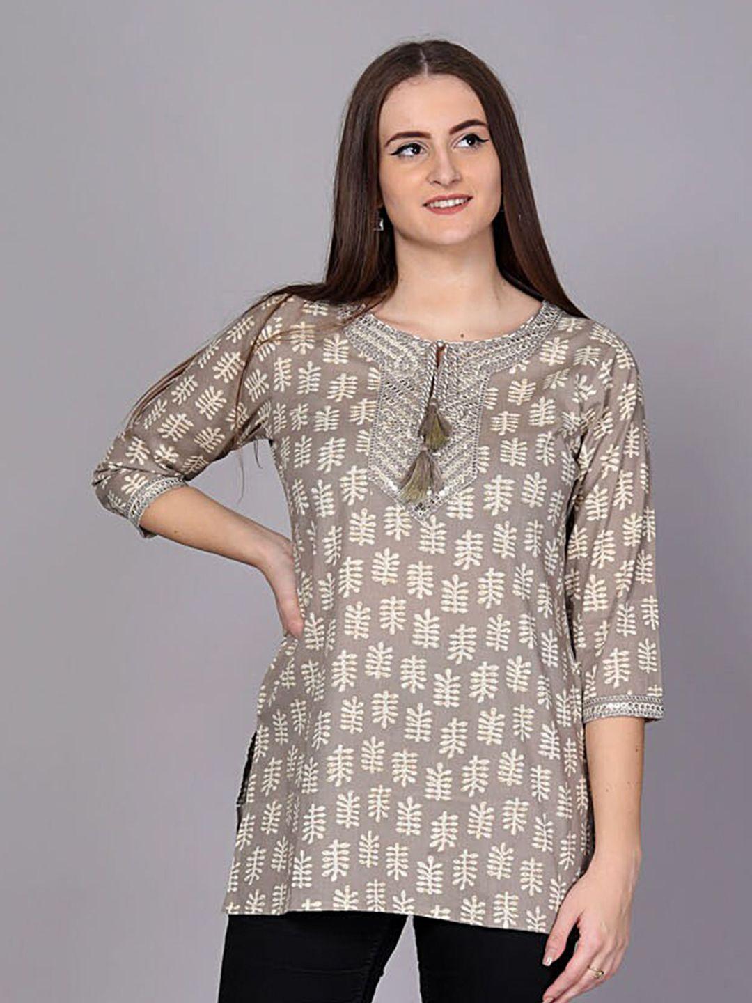 highlight fashion export ethnic motifs printed tie-up neck sequinned pure cotton kurti
