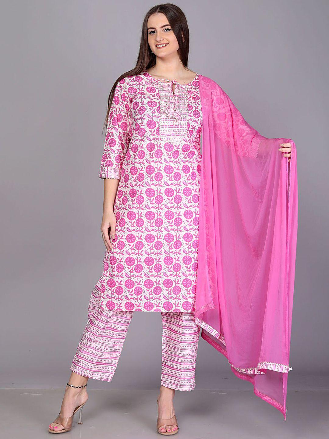 highlight fashion export ethnic printed gotta patti cotton kurta with trousers & dupatta