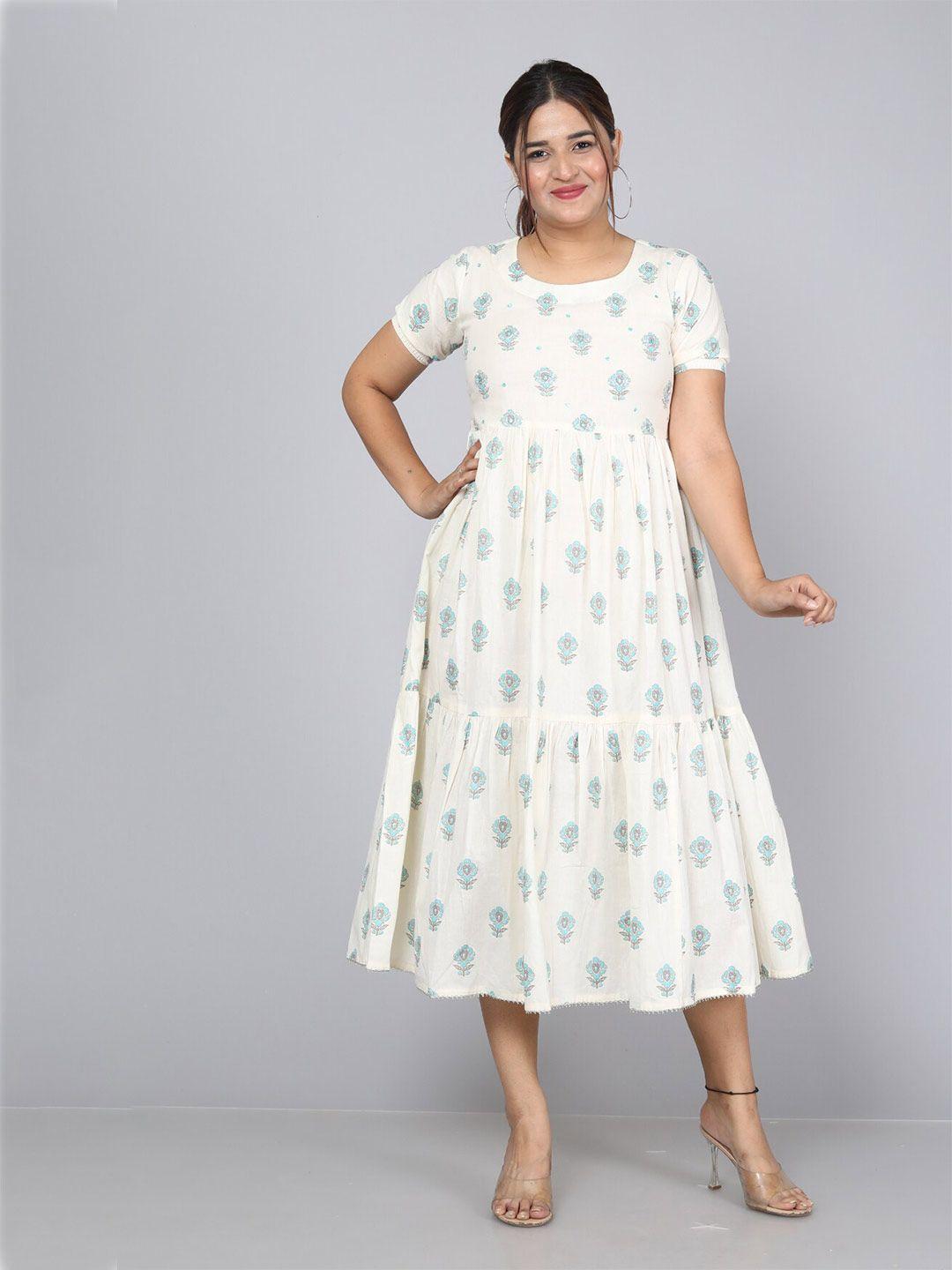 highlight fashion export floral printed gathered tiered cotton fit & flare ethnic dress