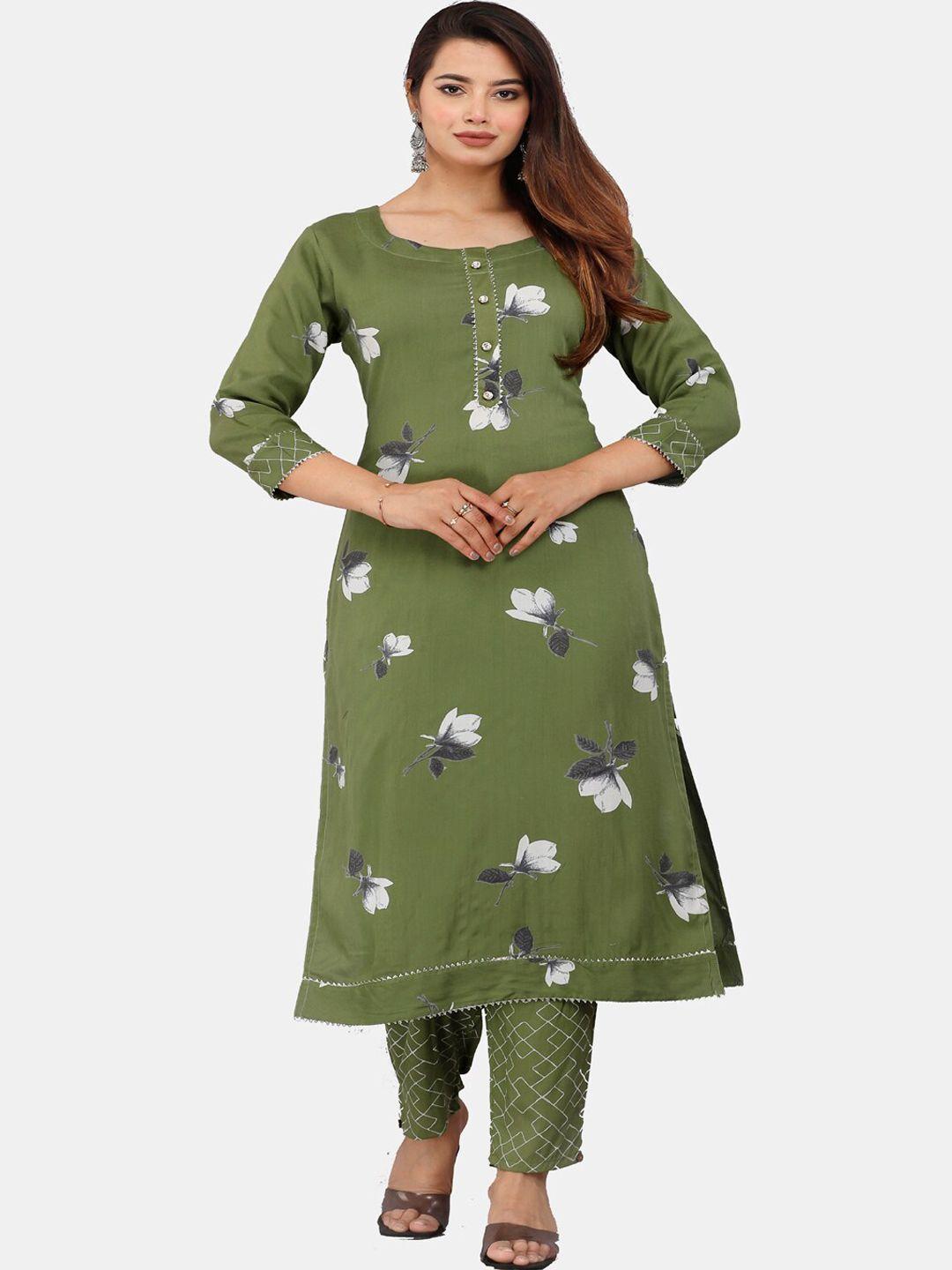 highlight fashion export floral printed gotta patti a-line kurta with trousers