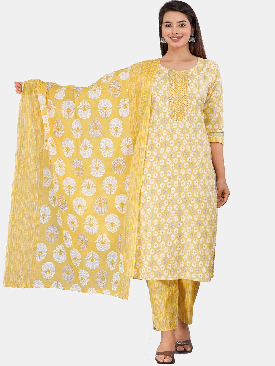 highlight fashion export floral printed pure cotton kurta with trousers & dupatta