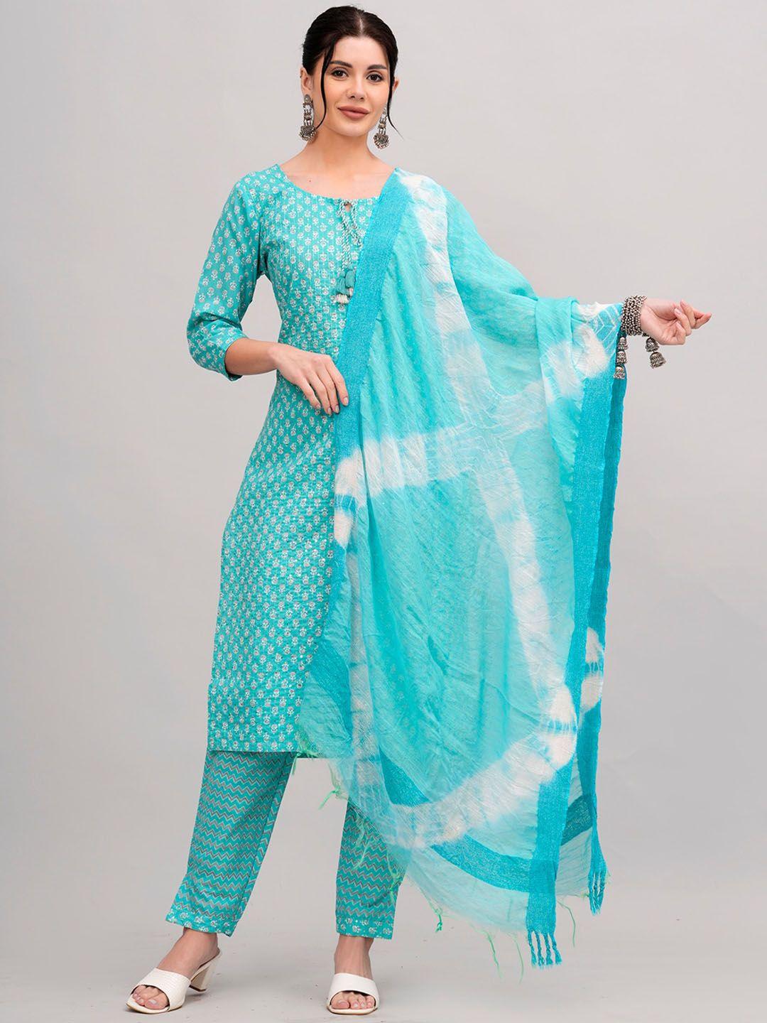 highlight fashion export floral printed pure cotton kurta with trousers & dupatta