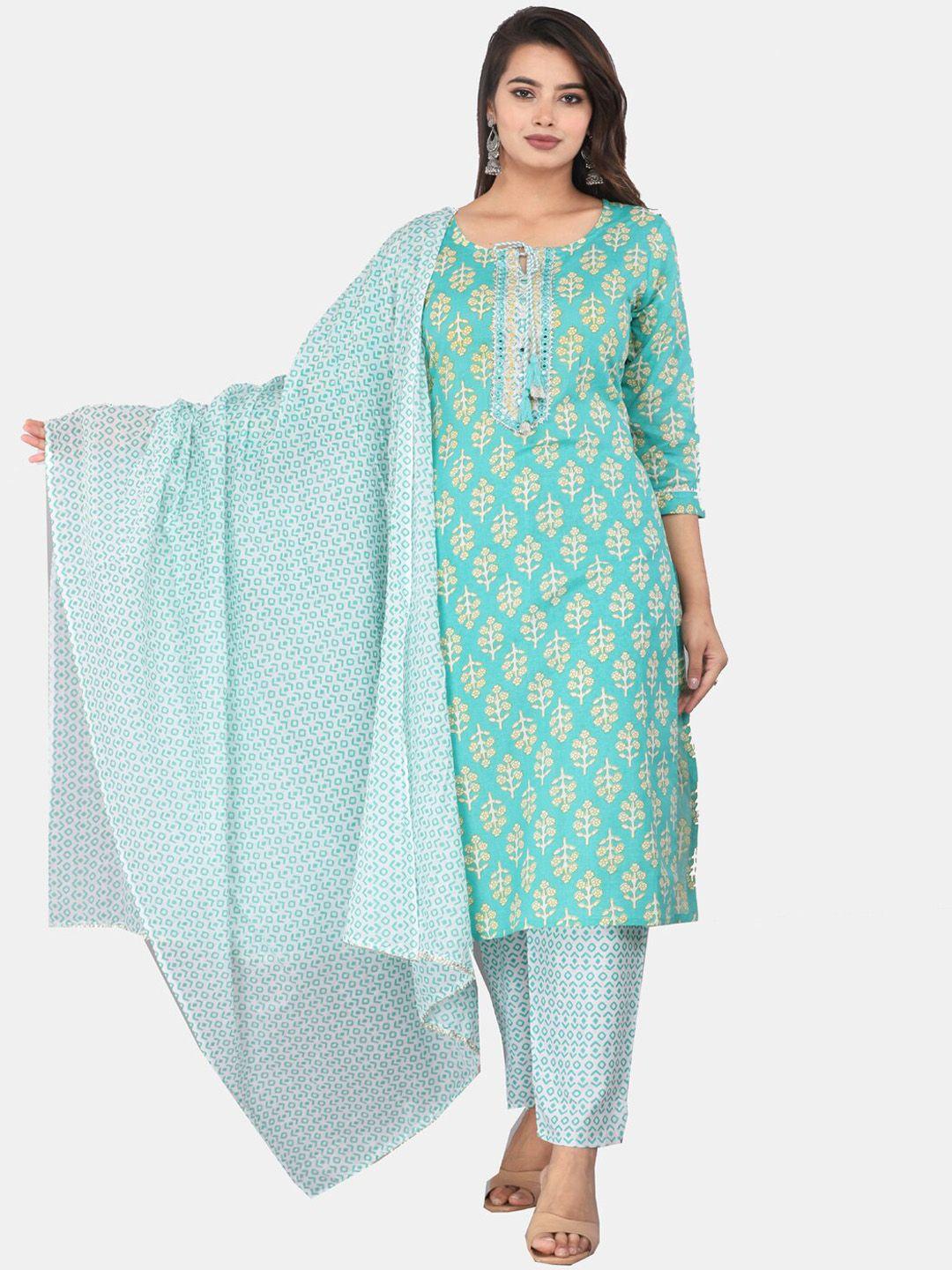 highlight fashion export floral printed pure cotton straight kurta & trousers with dupatta