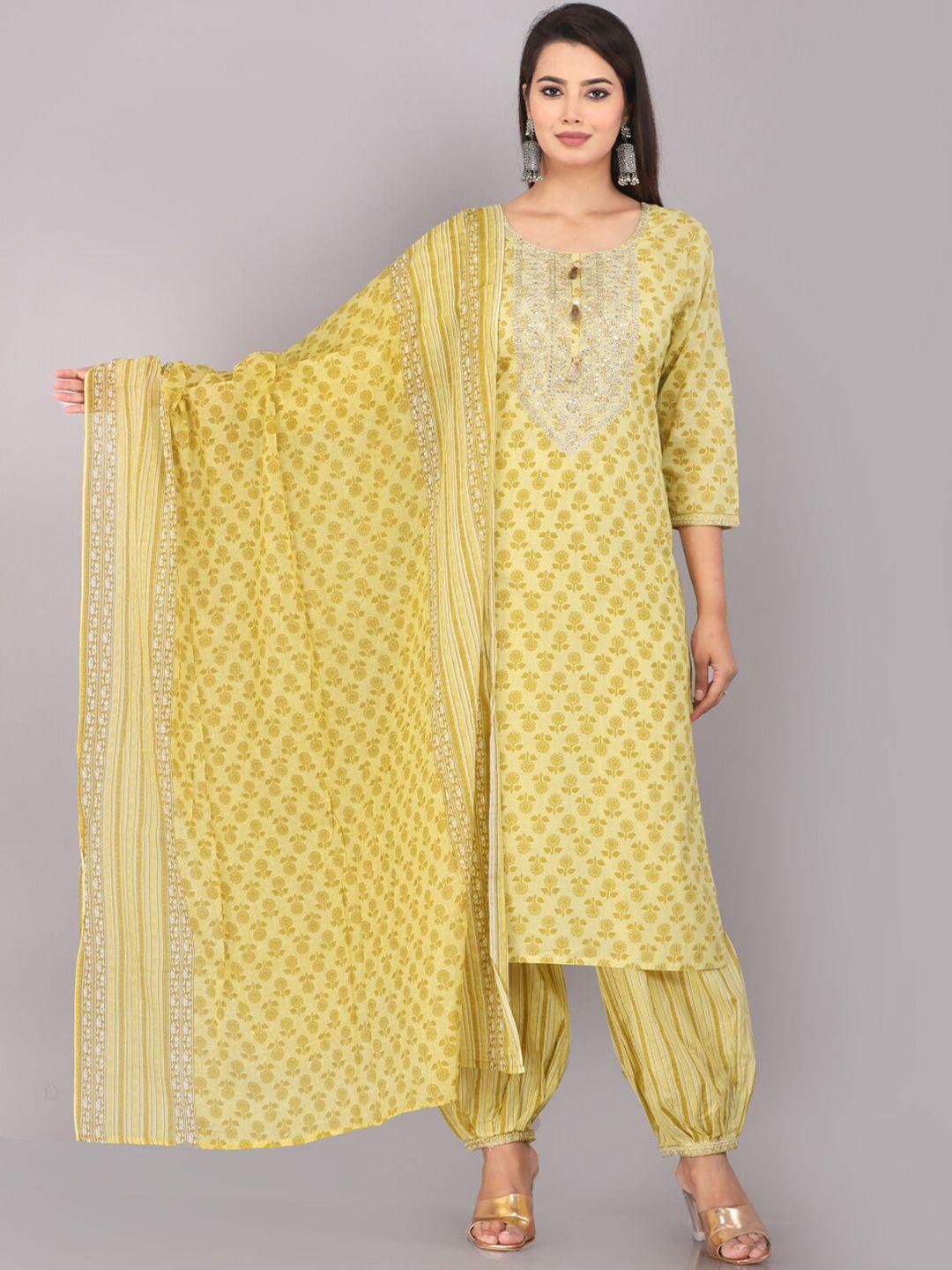 highlight fashion export floral printed sequinned kurta with salwar & with dupatta