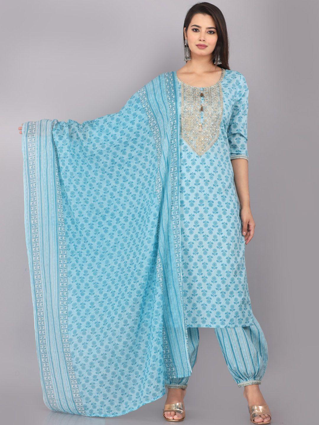 highlight fashion export floral printed sequinned straight kurta with salwar & dupatta