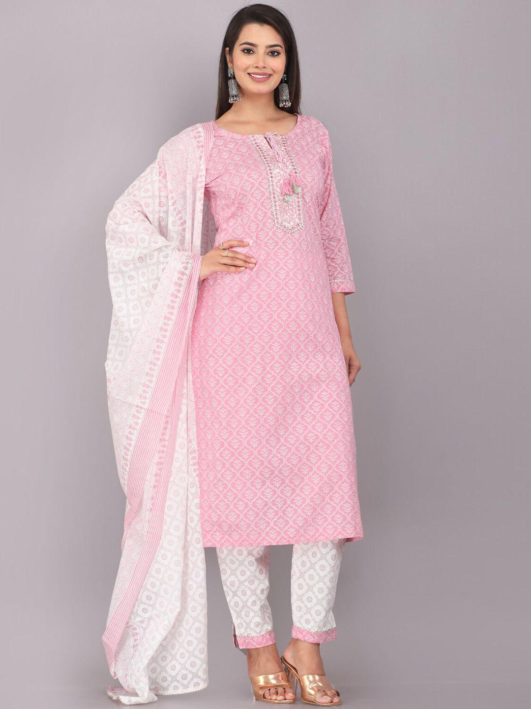 highlight fashion export floral printed straight kurta with trousers & dupatta
