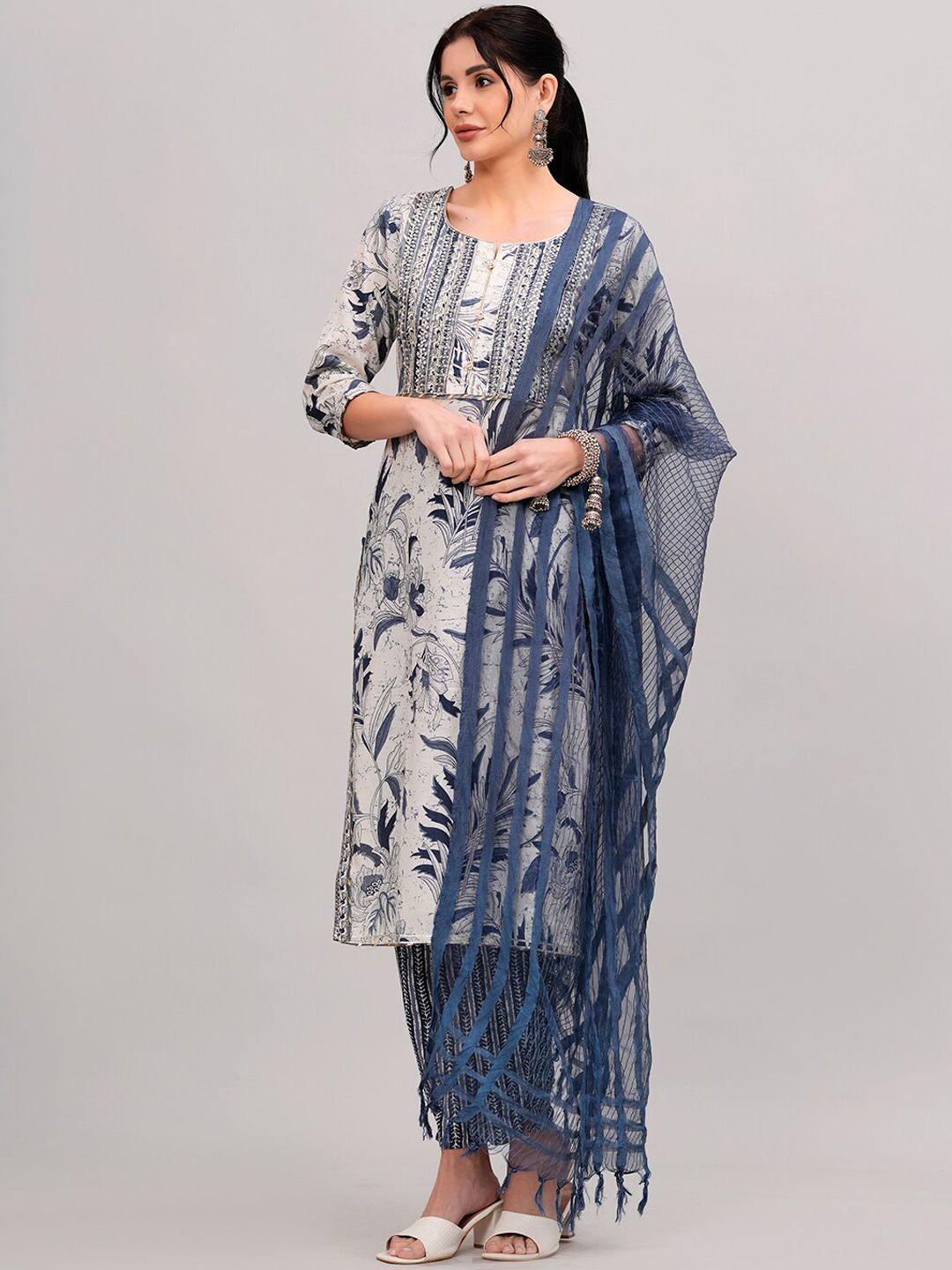 highlight fashion export floral pure cotton straight kurta trouser and dupatta