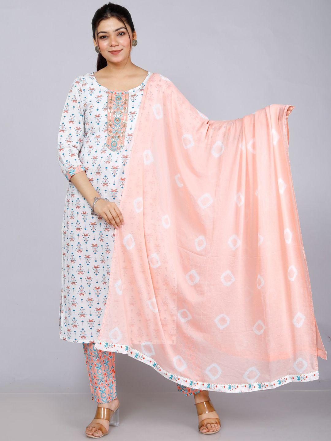highlight fashion export floral sequinned straight kurta with trousers & dupatta