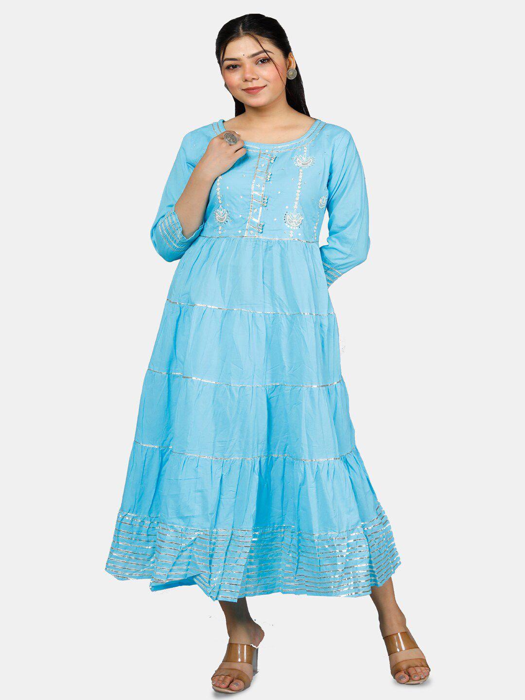 highlight fashion export gotta patti embroidered cotton fit & flare midi ethnic dress