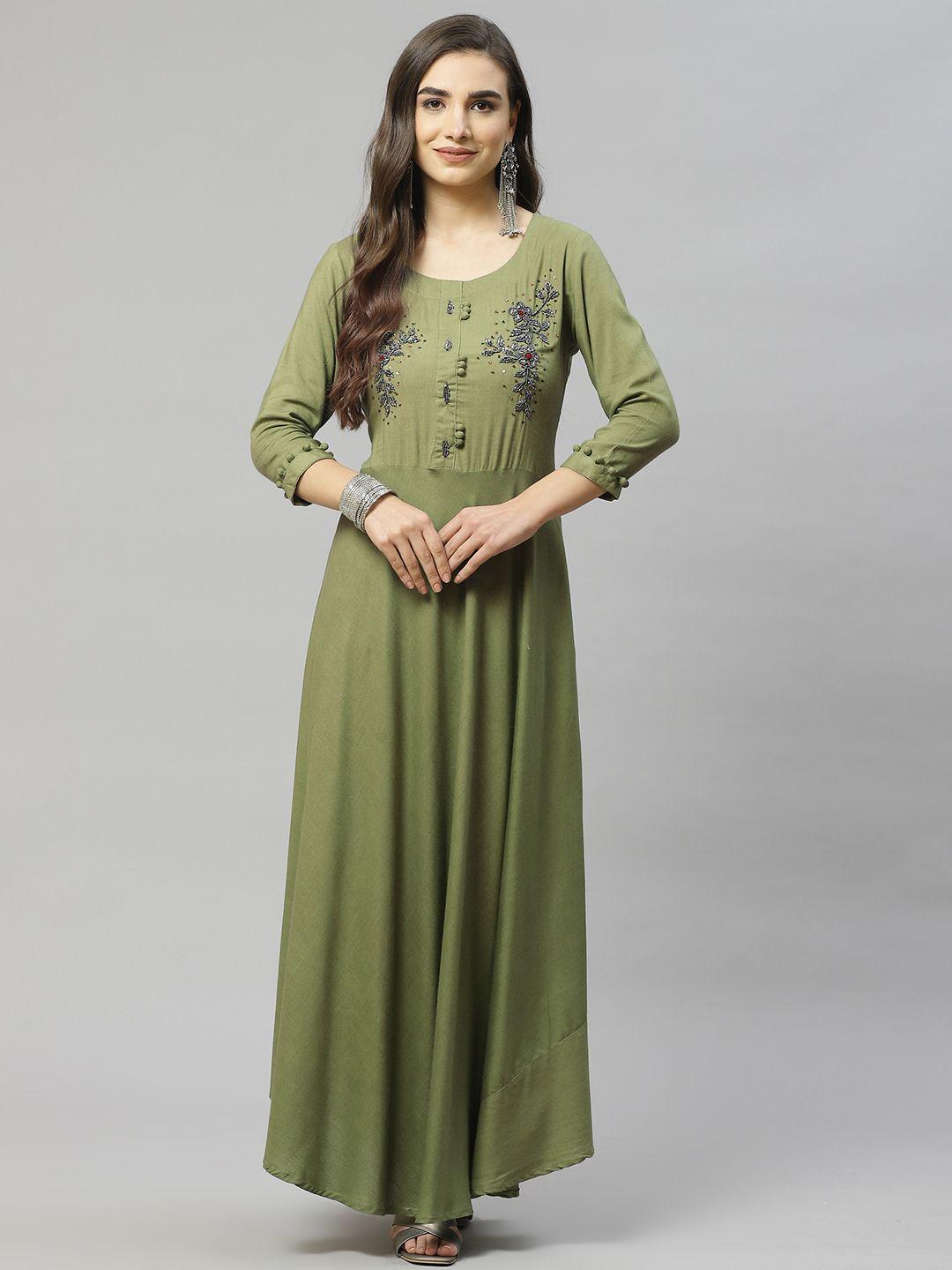 highlight fashion export green embellished a-line maxi dress