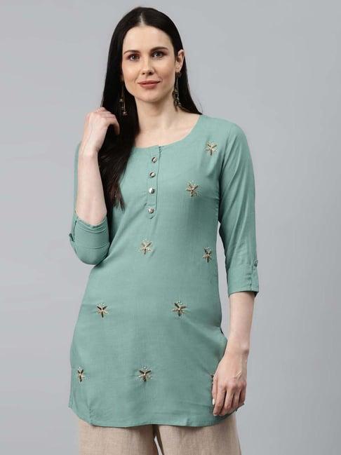 highlight fashion export green embellished tunic
