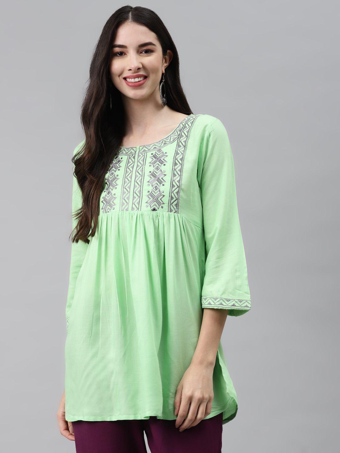 highlight fashion export green embroidered regular top