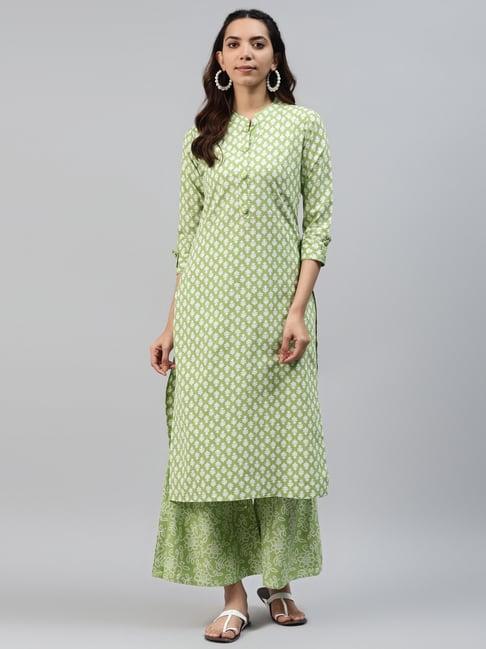 highlight fashion export green printed kurta palazzo set