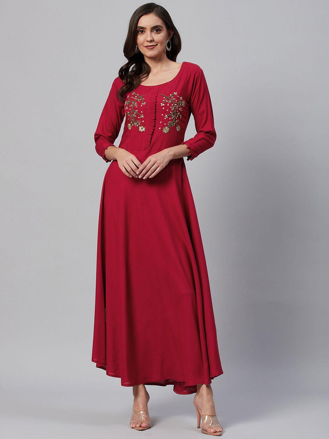 highlight fashion export maroon ethnic maxi dress