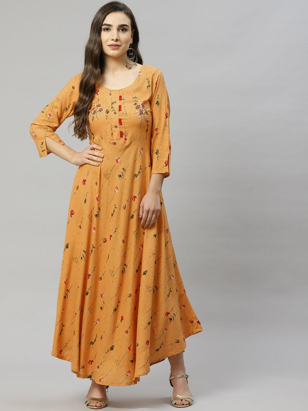 highlight fashion export mustard yellow floral a-line maxi dress