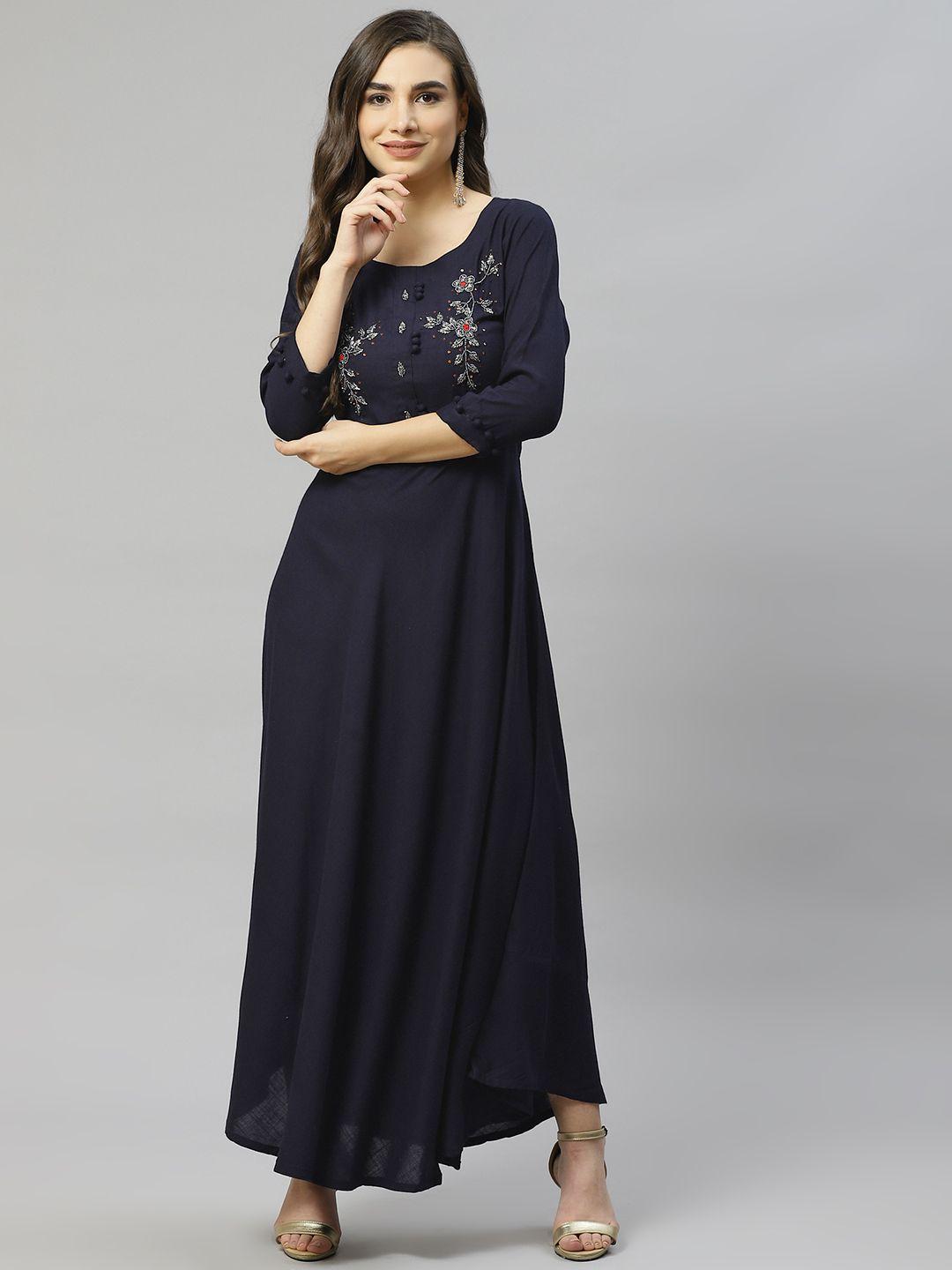 highlight fashion export navy blue embellished a-line maxi dress