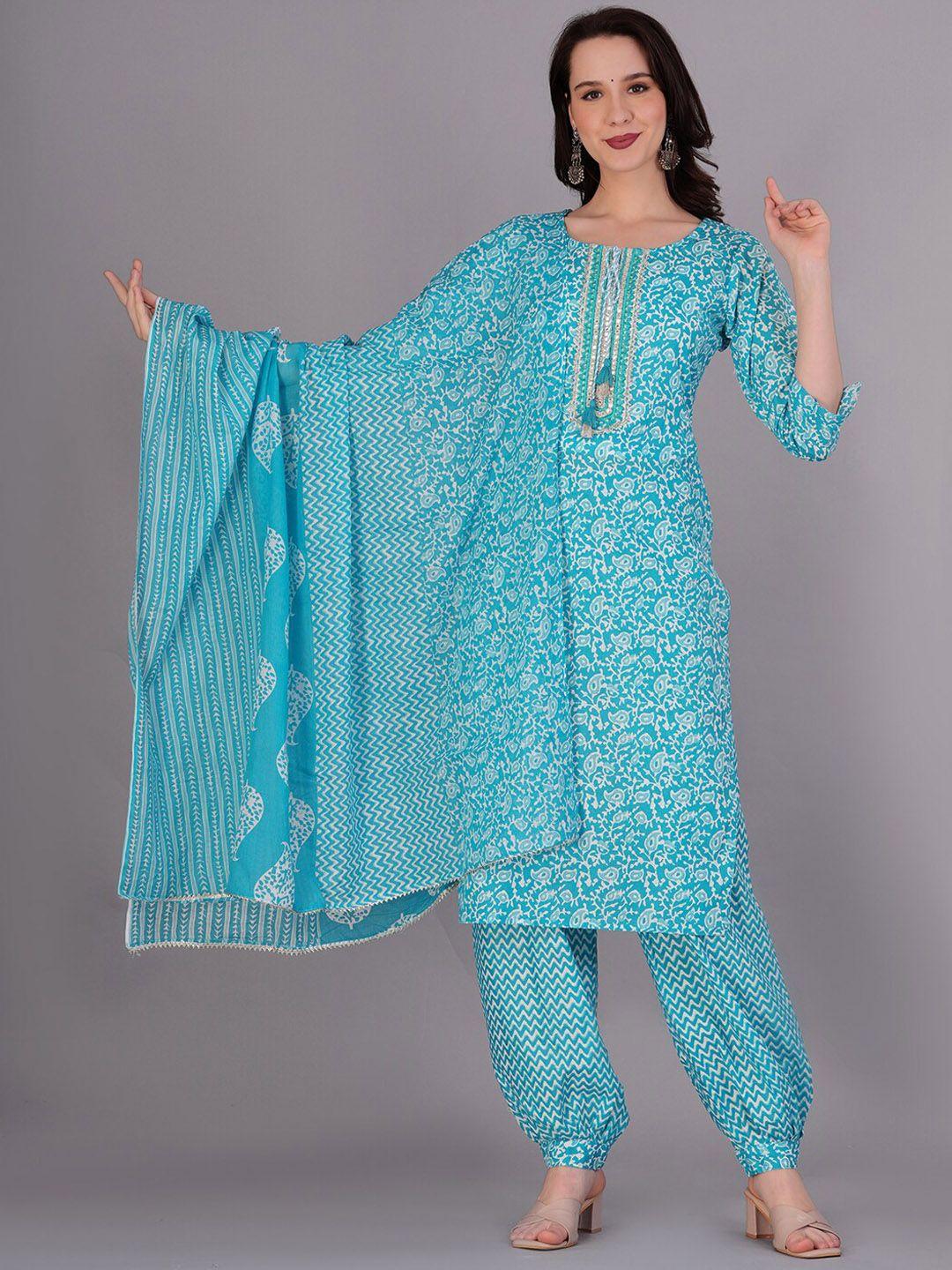 highlight fashion export paisley printed mirror work cotton kurta with salwar & dupatta