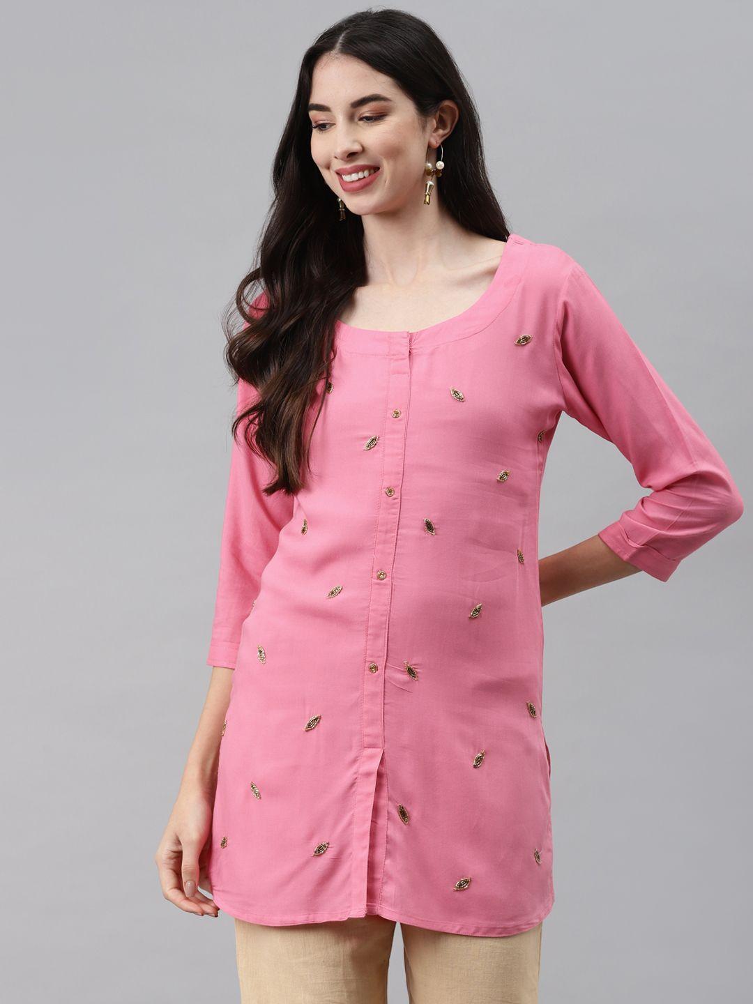 highlight fashion export pink embroidered regular top