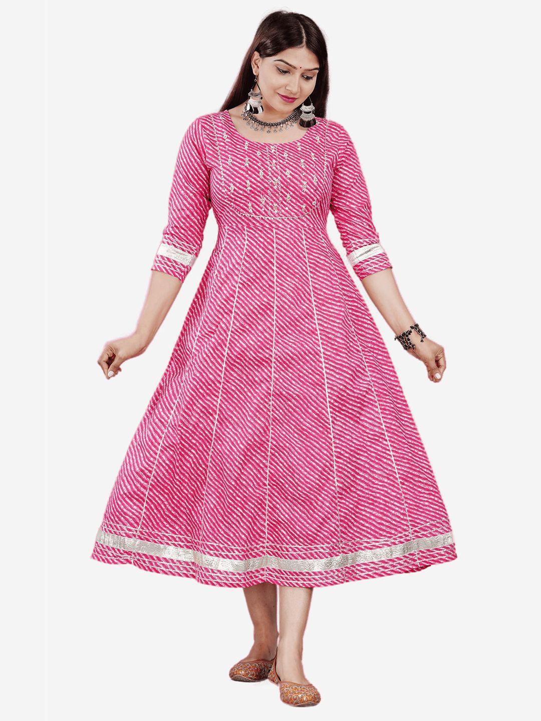 highlight fashion export pink ethnic motifs cotton dress