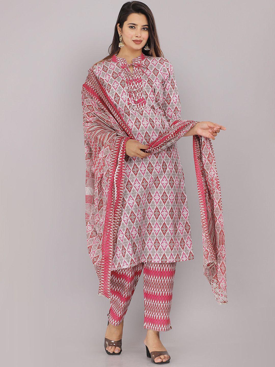 highlight fashion export printed gotta patti pure cotton kurta with trousers & dupatta