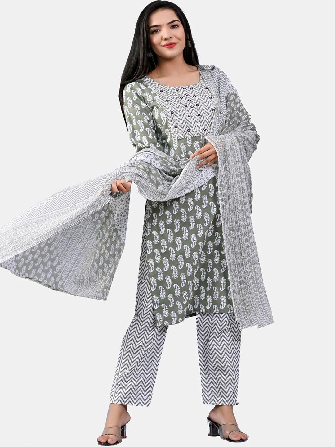 highlight fashion export printed mirror work pure cotton kurta with trousers & dupatta
