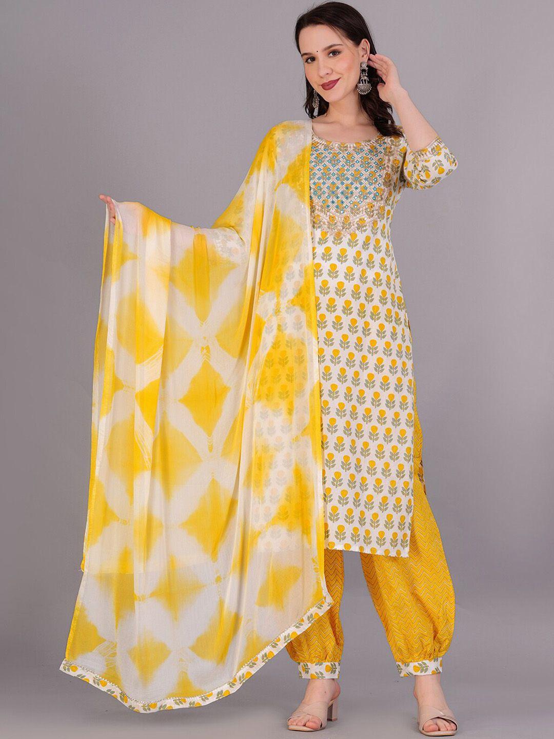 highlight fashion export printed pure cotton straight kurta with trousers & dupatta