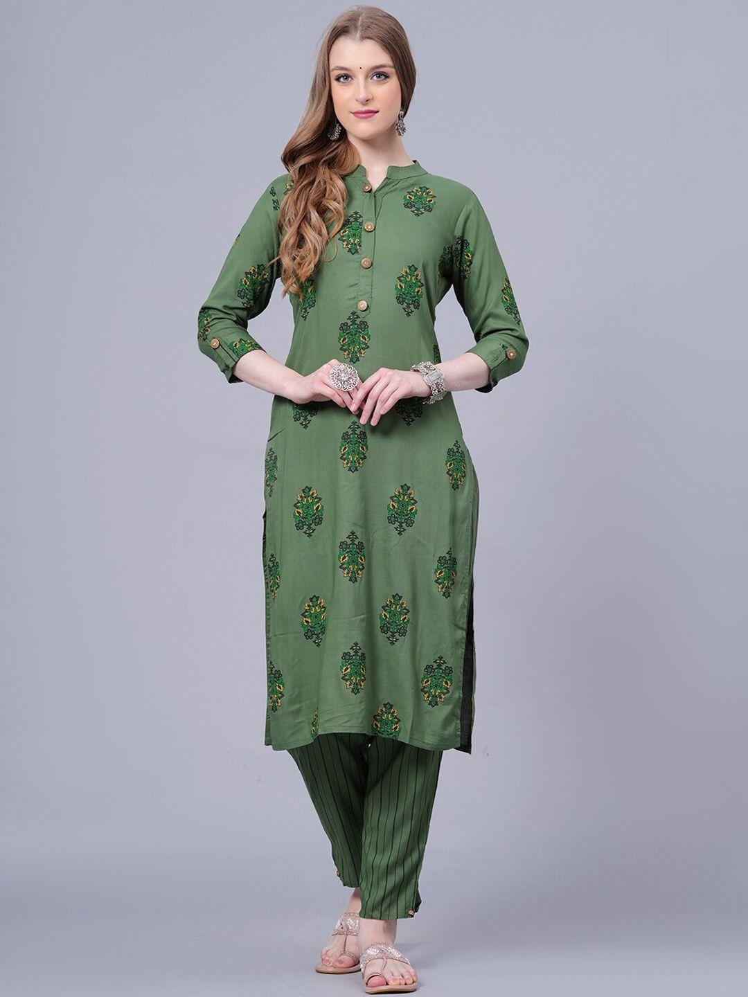 highlight fashion export printed roll-up sleeves mandarin collar kurta with palazzos