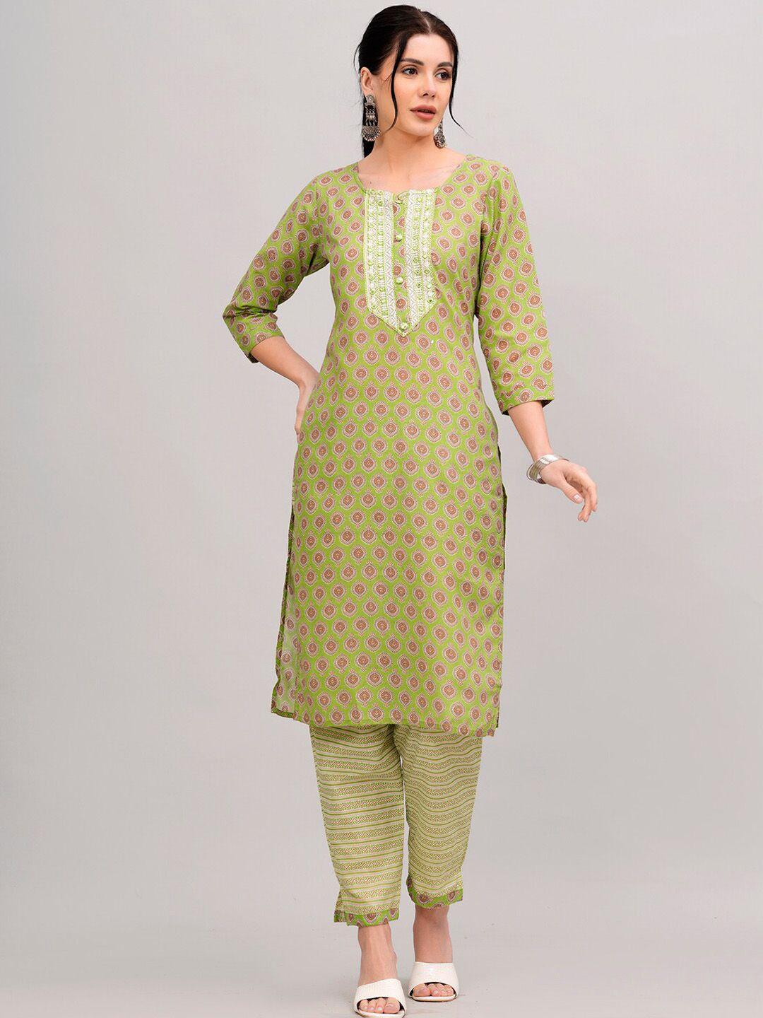 highlight fashion export printed sequinned pure cotton kurta with trousers & dupatta