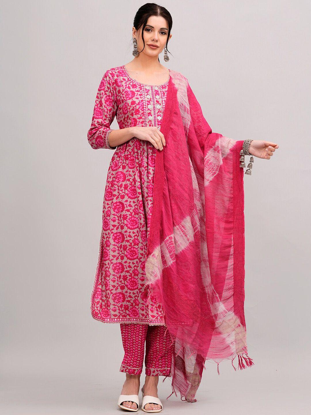 highlight fashion export pure cotton a line kurta trouser and dupatta set