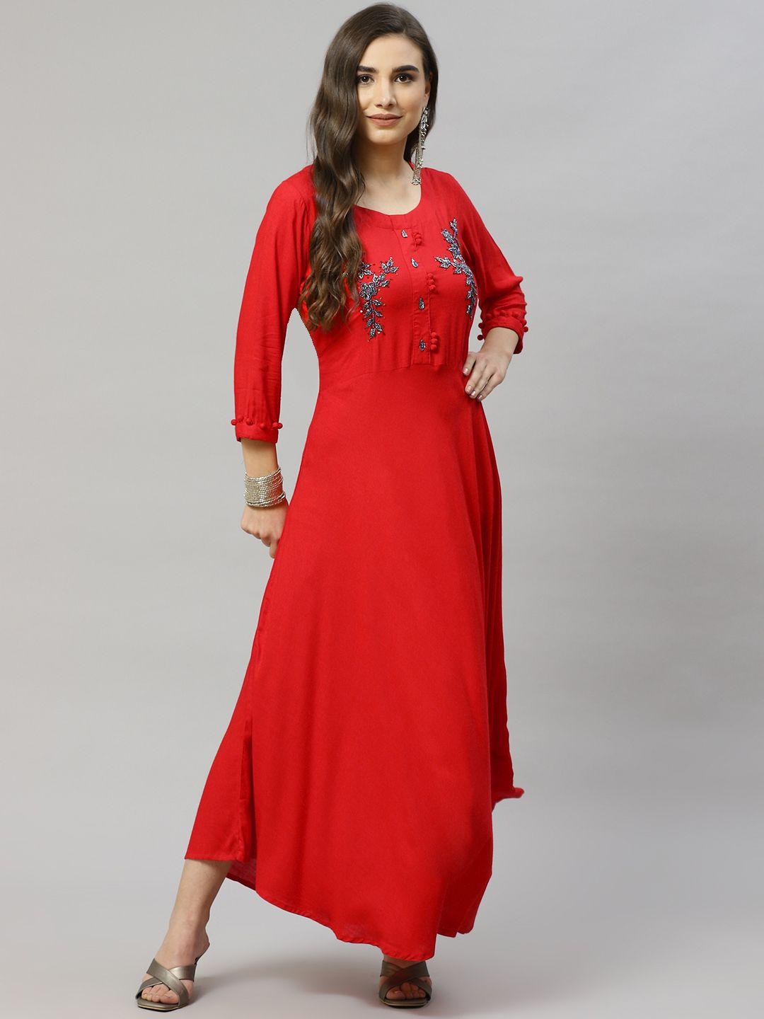 highlight fashion export red embellished a-line maxi dress