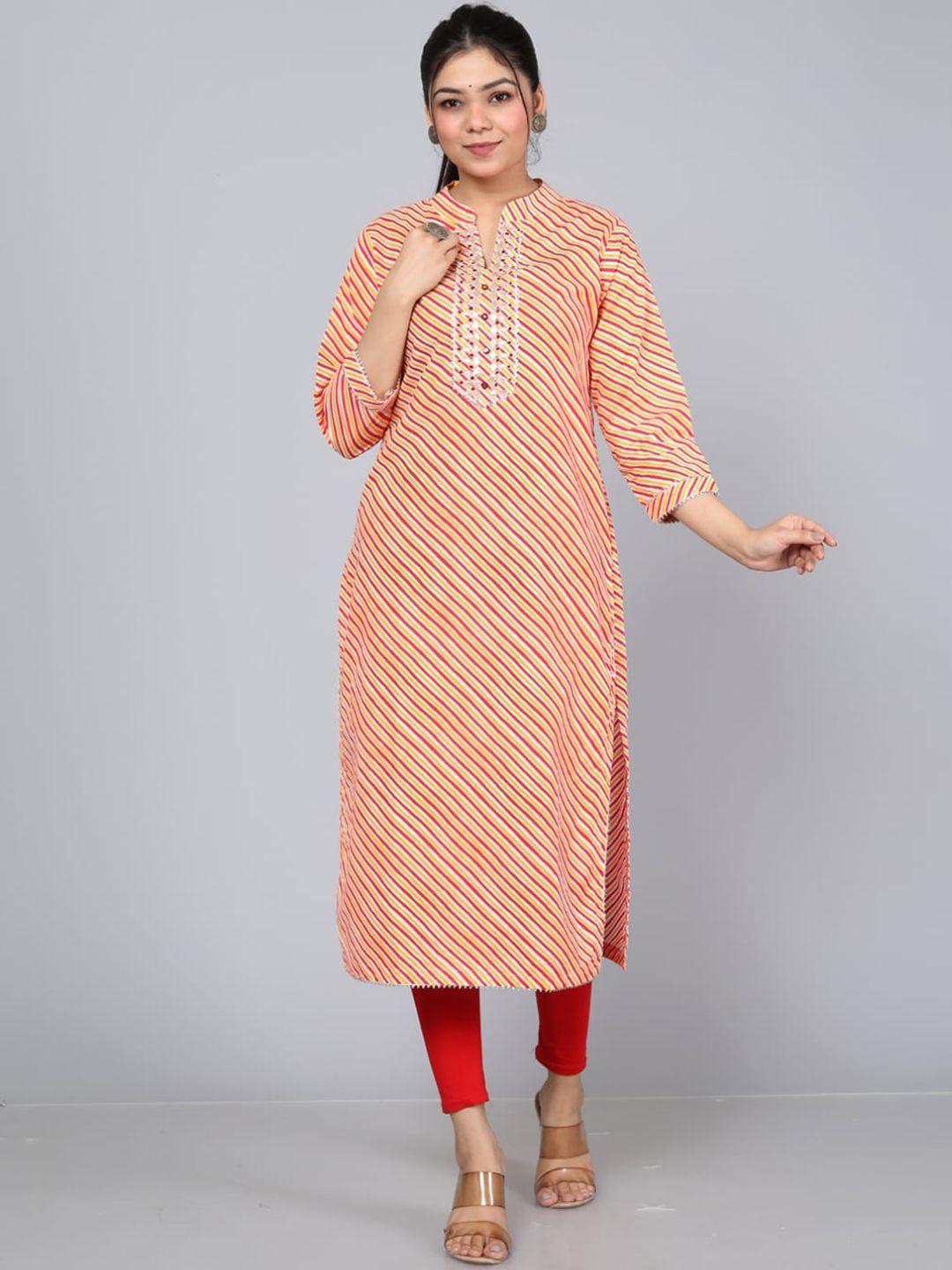 highlight fashion export striped thread work straight kurta