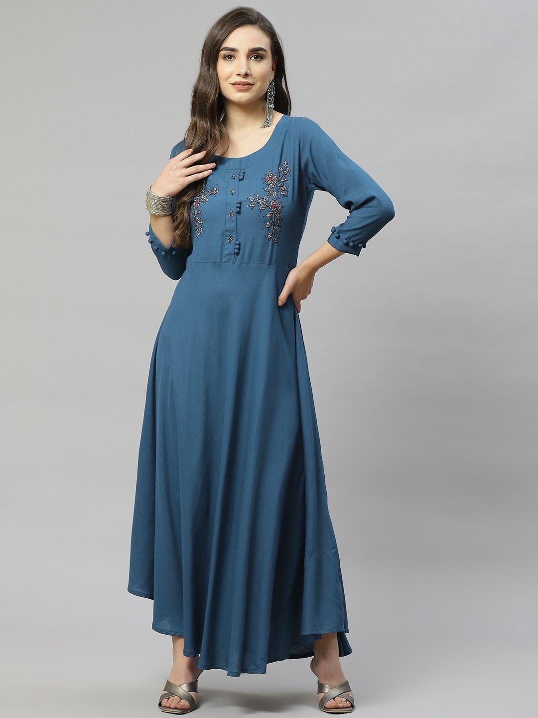 highlight fashion export teal embellished a-line maxi dress