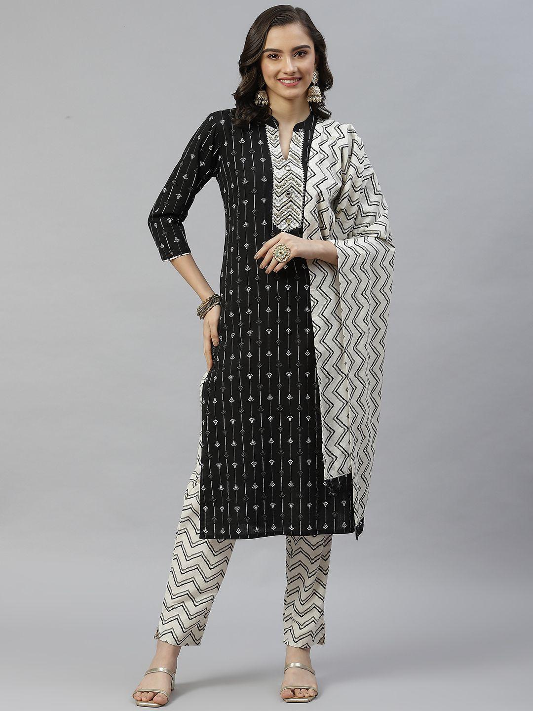 highlight fashion export women black ethnic motifs gotta patti pure cotton kurta set
