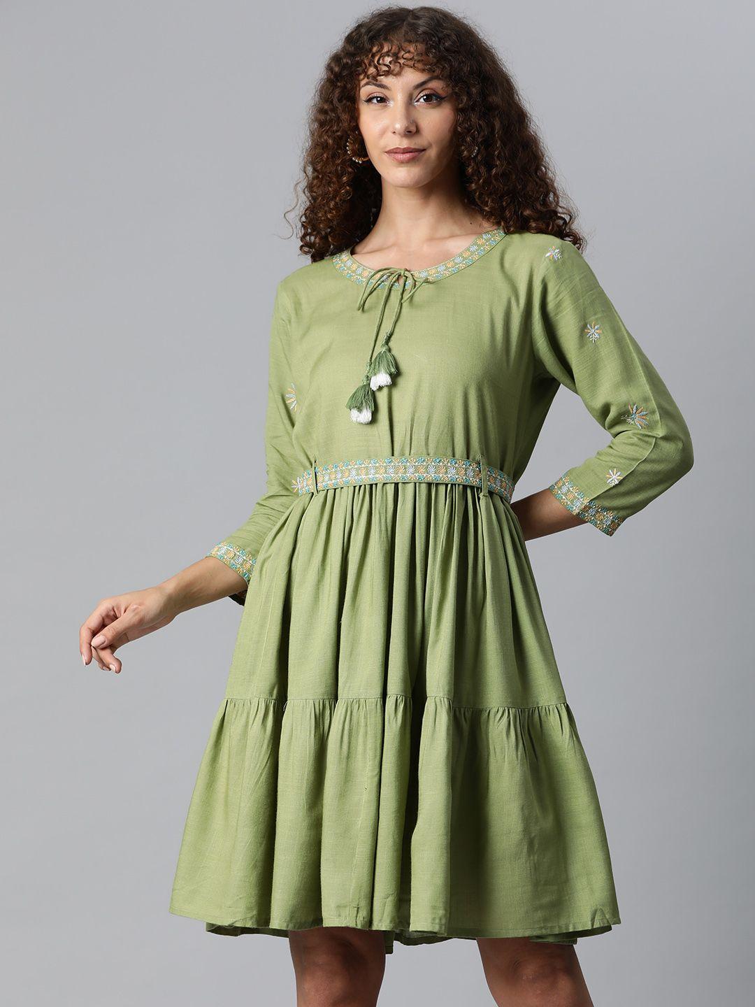 highlight fashion export women green solid empire dress