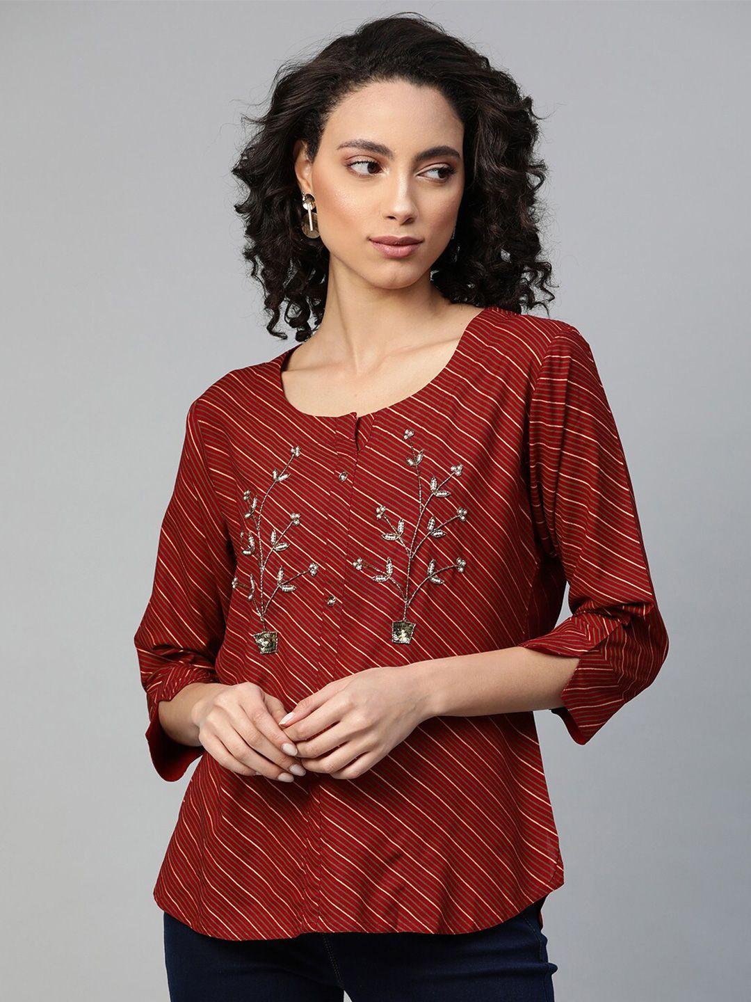 highlight fashion export women maroon geometric print top