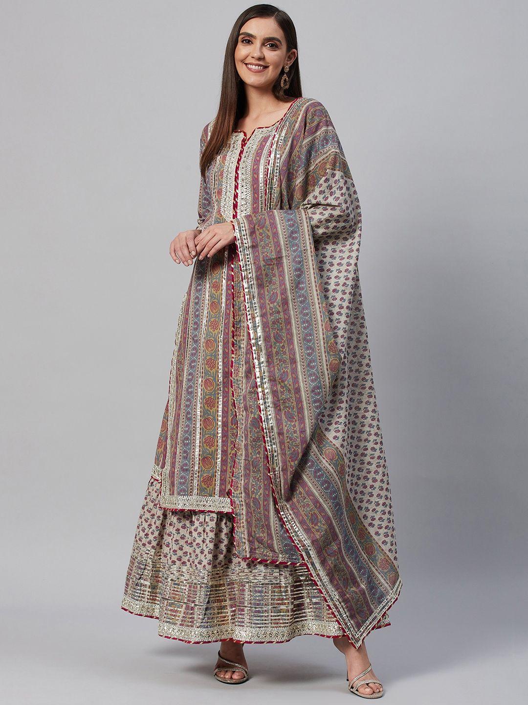 highlight fashion export women multicoloured printed cotton kurta with sharara & dupatta