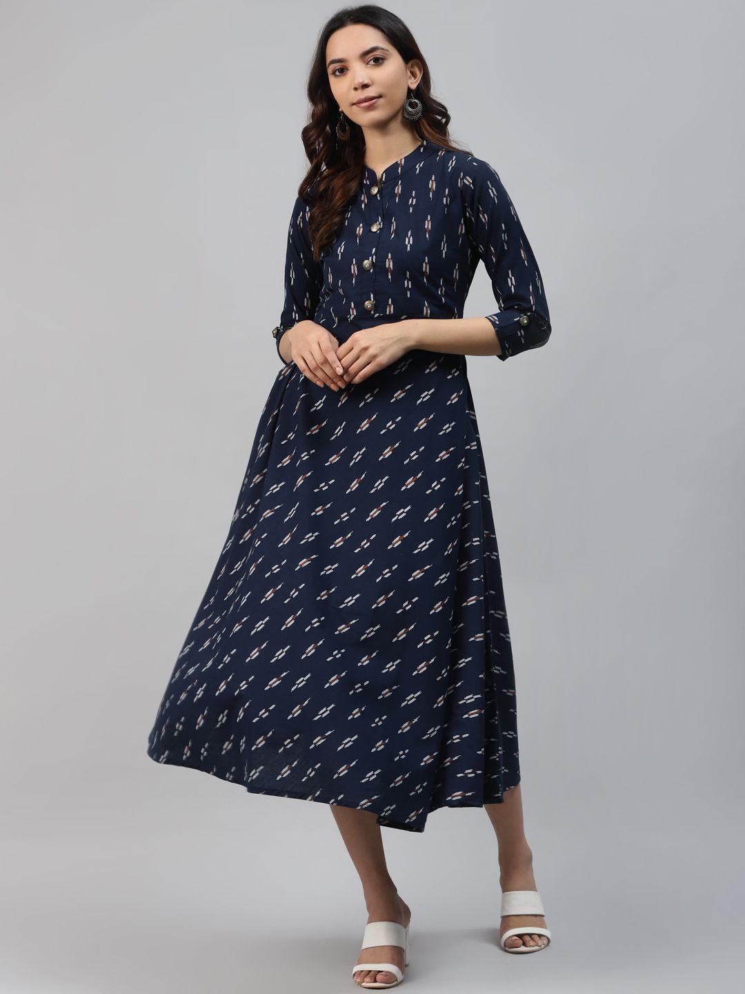 highlight fashion export women navy blue printed maxi dress