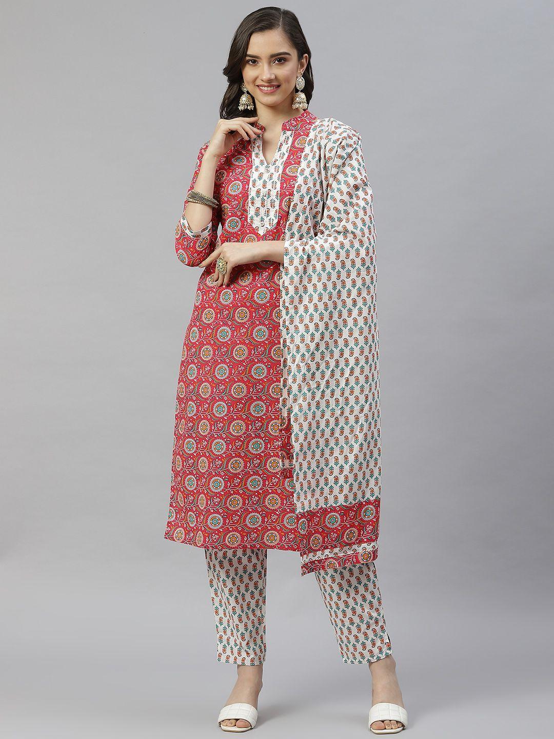 highlight fashion export women pink floral printed gotta patti pure cotton kurta set