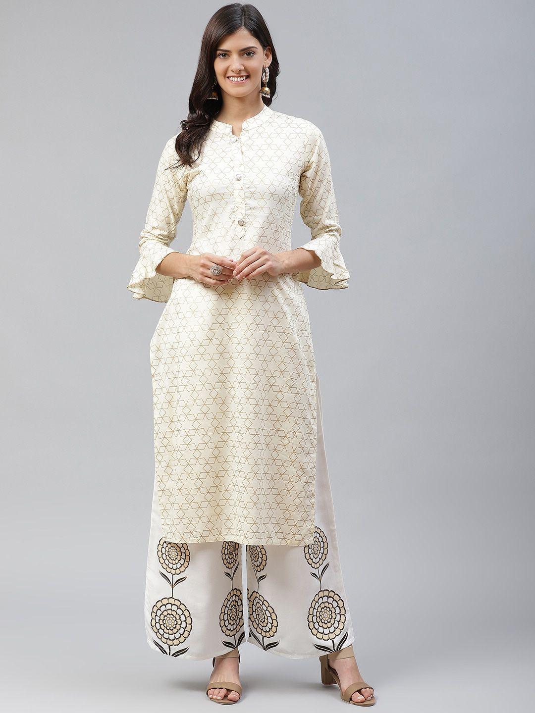 highlight fashion export women white printed kurta with palazzos