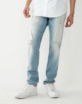 highly-washed straight fit jeans