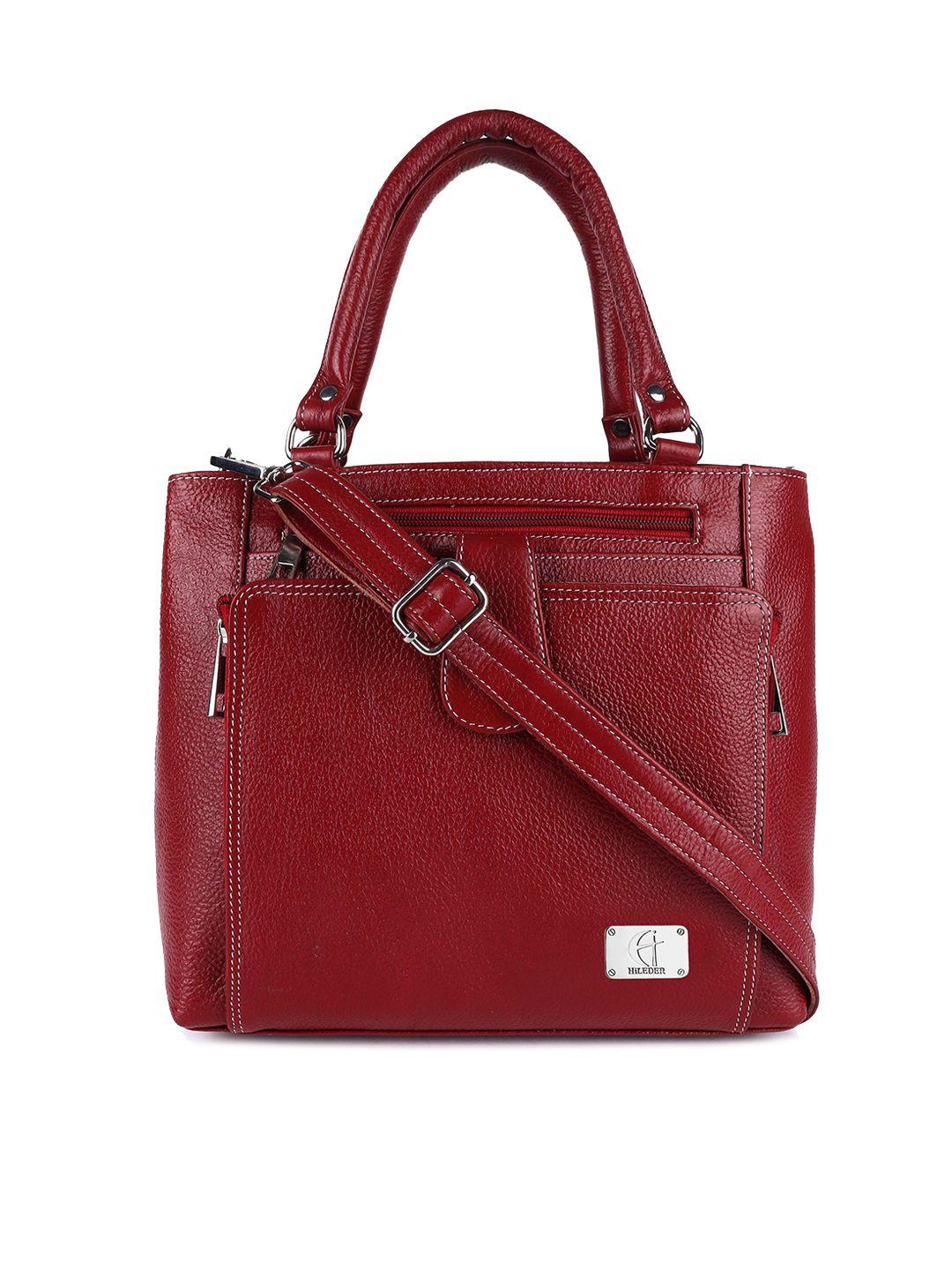 hileder  women maroon leather structured handheld bag